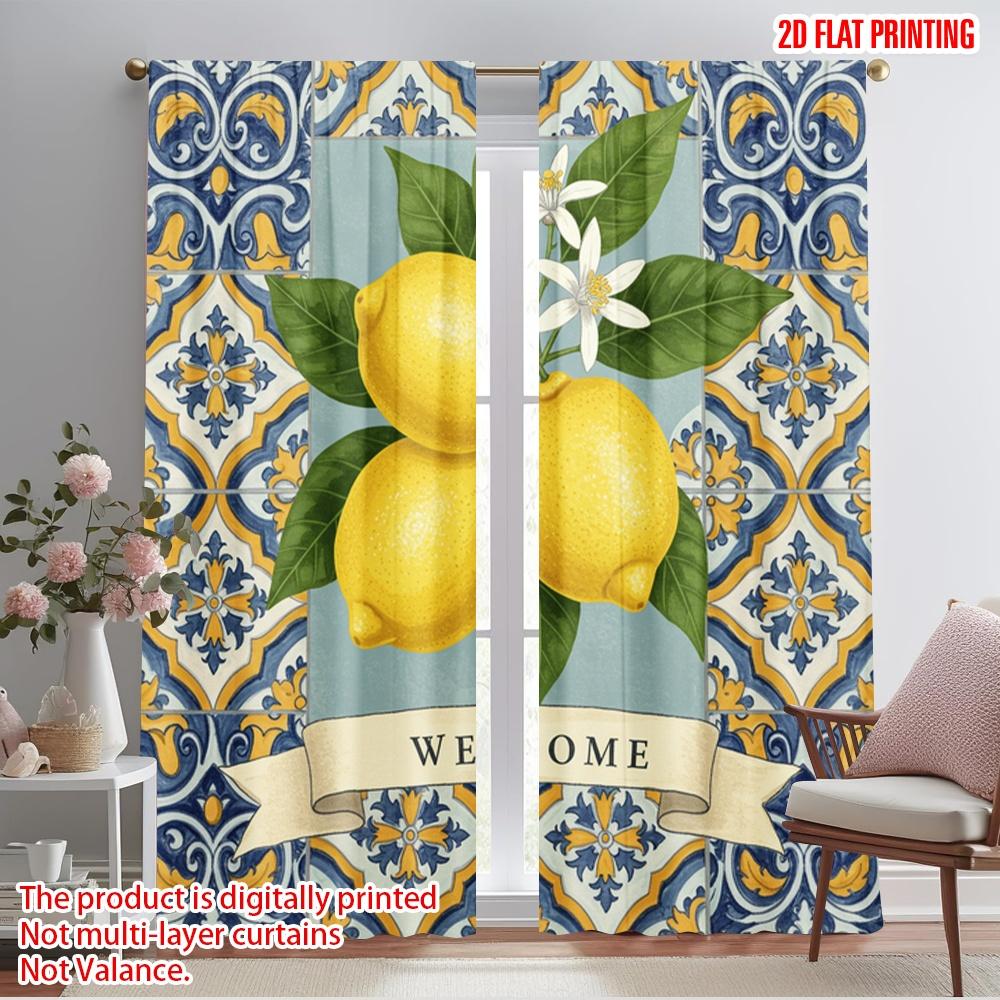 

2pcs 2D flat printing Scene Curtain Lemon Branch Welcome Banner Polyester Without Electricity All Season Party & Holiday Decor 52.50×116.00 CM 2pcs