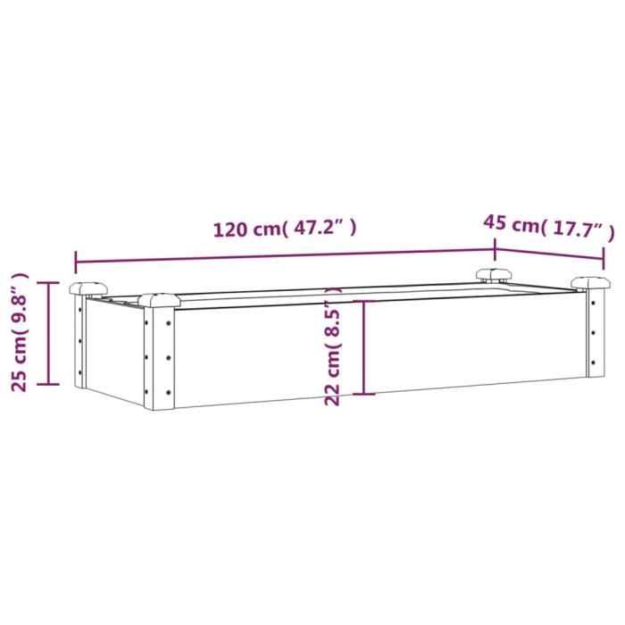 VidaXL Lit surélevé de jardin doublure 120x45x25 cm bois massif sapin 364288