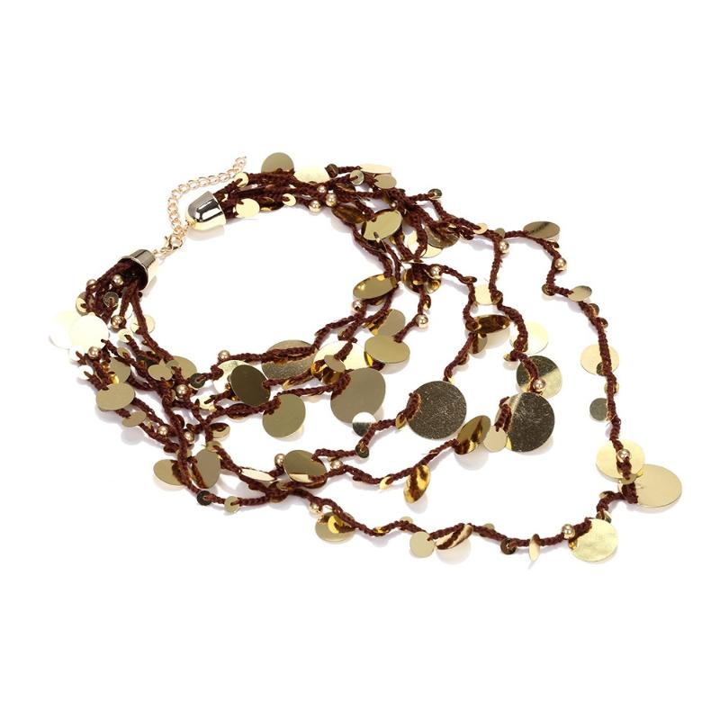 Boho Multilayer Stacked Handmade Round Sequin Waterfall Necklace For Women Vintage Indian Ethnic Style Jewelry Neck Accessories