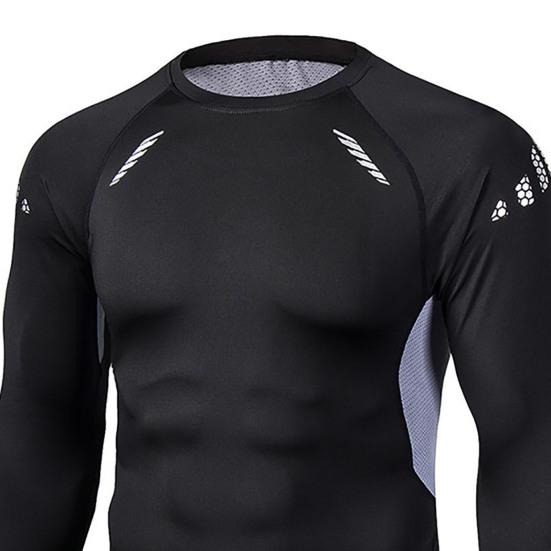 Sports T-shirt Contrast Color Sweat-absorbent Men Stretchy Quick Dry Skinny T-shirt Pullover for Fitness