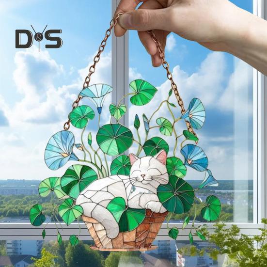 Colorful Cat Window Hanging Decoration Front Door Wall Hanging Acrylic Kitten Animal Ornament Pendant Christmas Festival Gift