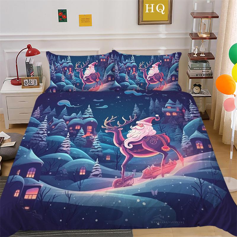 Christmas Gift 3D Printed Polyester Pillowcase Quilt Cover Two Or Three-Piece Set Is Available