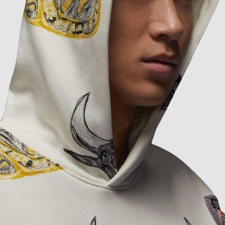 Jordan Brooklyn Full Print Hooded Fleece-Lined Casual Long Sleeve Sweatshirt Men Tops Sail-White FN4546-133