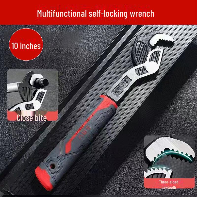 Industrial Grade 10” Multifunctional Adjustable Wrench: Self-Locking, High Hardness, Chrome Vanadium Steel, Ideal for Bathroom Use.