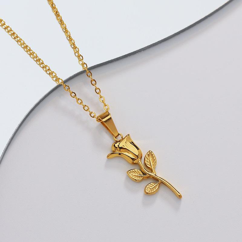 Colar com pingente de rosa de aço inoxidável 316, moda, à prova d'água, colar para clavícula para mulheres, presentes