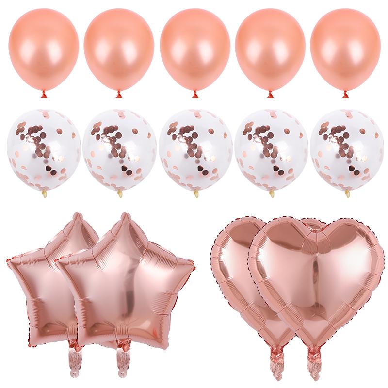 14Pcs Rose Gold Confetti Latex Balloon Set Boy Girl Birthday Party Decoration Supplies Wedding Helium Air Globos Baby Shower