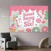2D 6th Birthday Sweet Treat Background Cloth, Pink Ice Cream Party Backdrop