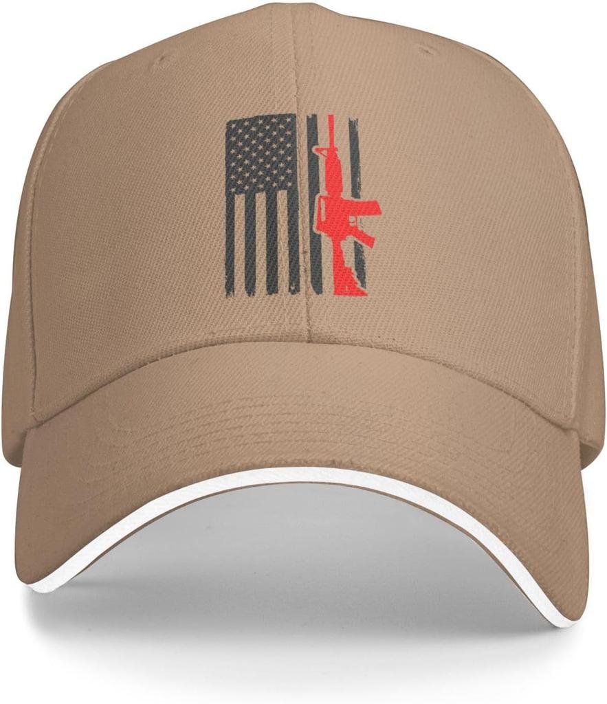 Red Rifle American Flag Print Baseball Cap Polyester Adjustable Outdoor Sports Cap for Men Women