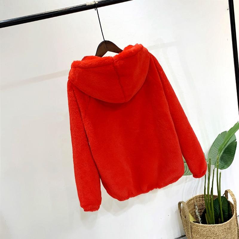 Jacket women's short autumn and winter new imitation rabbit fur loose plush thickened hooded cardigan sweater