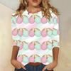Round Neck 3D Rabbit Festival Printed Top Fashionable Casual Long Sleeved Women's T-shirts