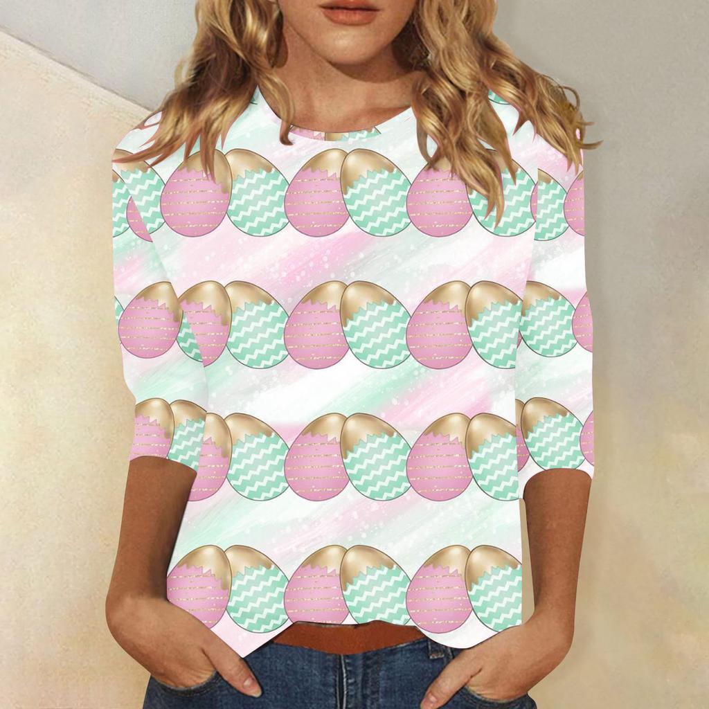 Round Neck 3D Rabbit Festival Printed Top Fashionable Casual Long Sleeved Women's T-shirts