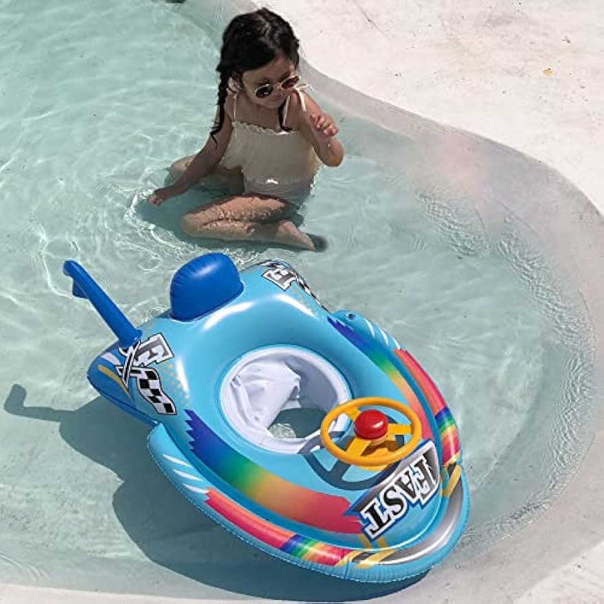 Baby Swimming Ring, Swimming Seat, Baby Swimming Aid with Steering Wheel Handle, Swimming Hoops, Baby Swimming Trainer, Boat for From 1-5 Years Old