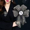 French Style Fully-rhinestone Pin Corsage Ornament Black Brooch Bow Brooch  Western-style Clothes