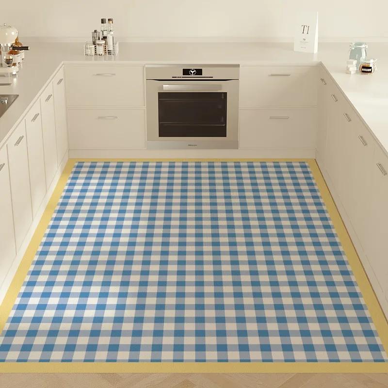 Carpet for Kitchen Floor Mat Large Pvc Waterproof Leather Carpets Oil-proof Non-slip Foot Mats Green Plaid Home Decoration Rugs