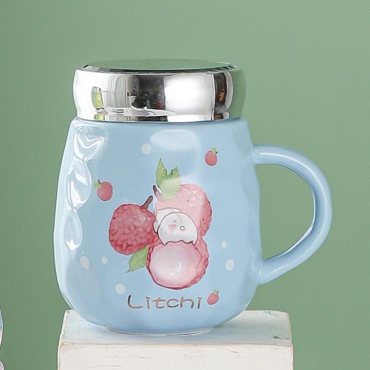 Cute Cartoon Fruit Series Ceramic Cup Fruit High-looking Couple Mug Home with Lid Water Cup Gift Cup