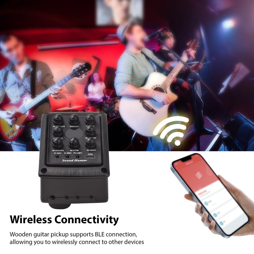 Sound Hunter Guitar Pickup Wooden with 8W Speaker Guitar Sound Hole Pickup Board Chorus Delay
