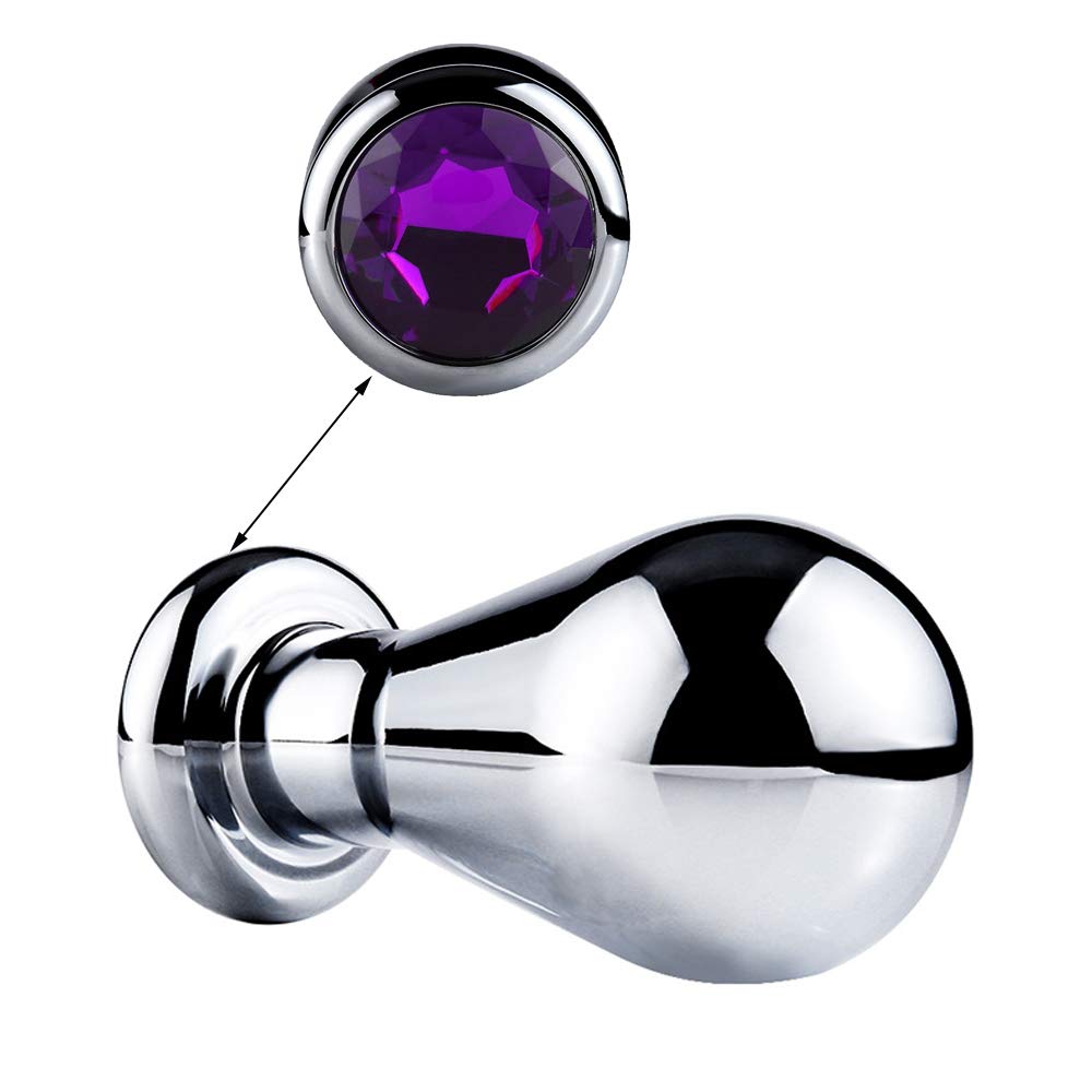 Tibemi Anal Plug for Men and Women Anal Beads Balloon Shaped with Jewelry Decorated on the Base Anal Hanging Metal Adult Goods Purple (L)