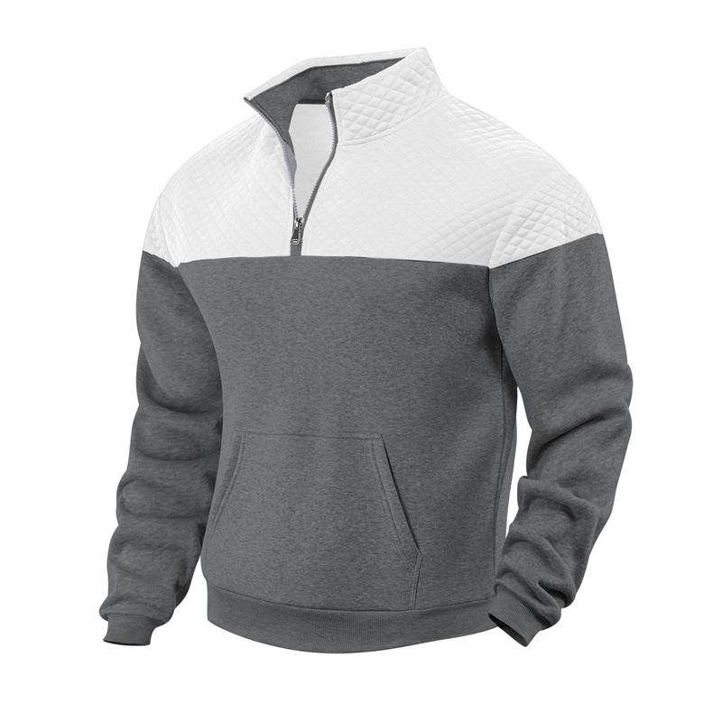 Men Color Block Quarter Zip Sweatshirt Mock Neck Pullover with Kangaroo Pocket Ribbed Cuffs Hem Long Sleeve Spring Fall Casual Streetwear Top