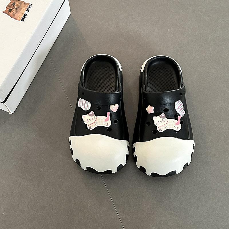 [BRSO] Cute cartoon sweet kitten two wear hole shoes, women wear thick-soled heightening beach sandals