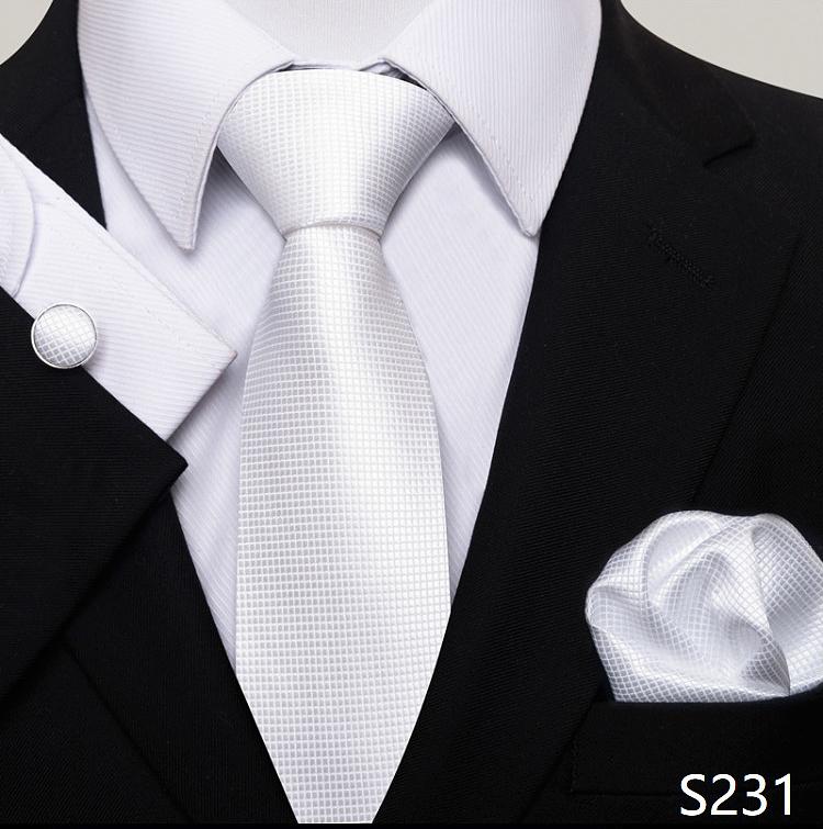 Newest Style Holiday Present Tie Pocket Squares Cufflink Set Necktie Men Dark Blue Wedding Accessories Office Cravat