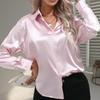 Elegant Satin Long Sleeve Blouse Women Summer Spring Casual Shirt Faux Silk Tops Single Breasted Basic Shirts