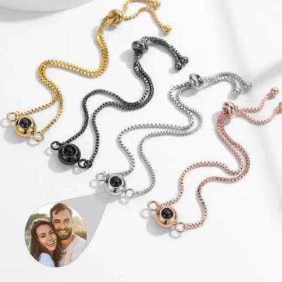 Projection Bracelet: Customizable Titanium Steel Love Memory with 100 Languages and Photo