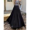 Women High Waist Jupe Korean Pleating Swing Skirt Vintage Fashion Spring Office Falda Holiday Loose Solid Long Skirt