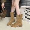 Huge good-looking pointed mouth piled boots short boots women's thick heel brown boots thin and tall western knight boots