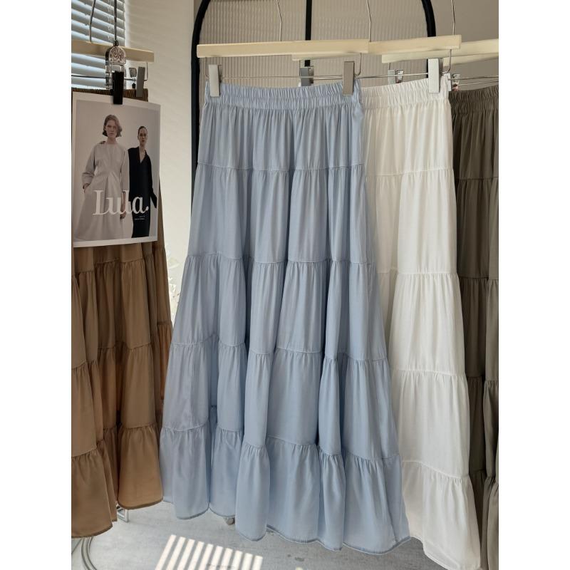 

White skirt women s summer new high waist and thin a word medium and long spring and autumn fluffy group ballet cake skirt one size синій