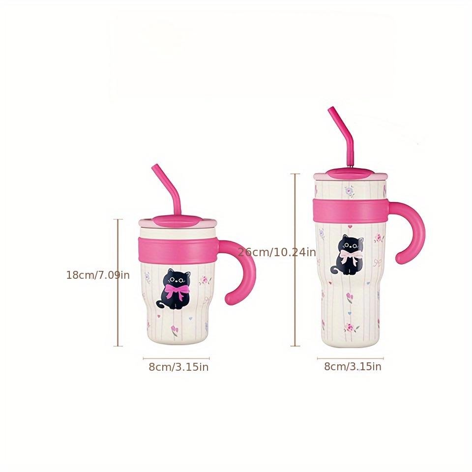 700ML Car Cup Cute Cat Thermos Cup SUS316 Outdoor Travel Portable Large Capacity Ice Cup with Handle Straw as a Birthday Gift