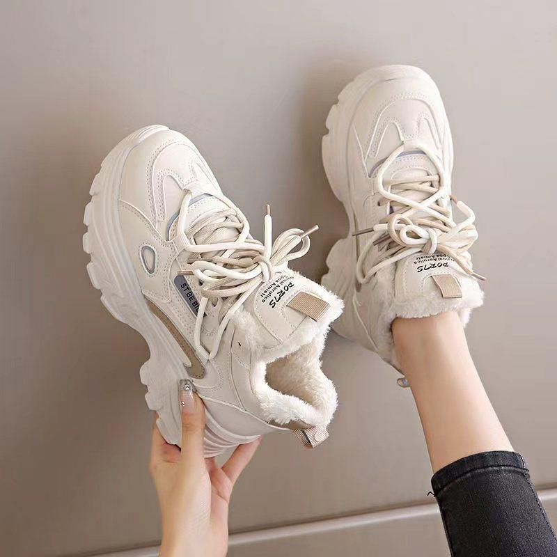Fleece Dad Shoes 22 New Winter Thick Soles Heightened Thickened Warm Cotton Shoes High Top Sports Shoes