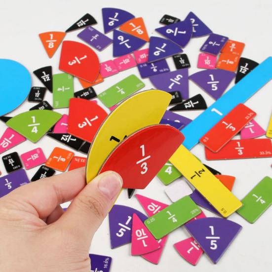 1 Set Fraction Learning Cards Percentage Decimal Fraction Tiles Circles Math Manipulatives Elementary Students