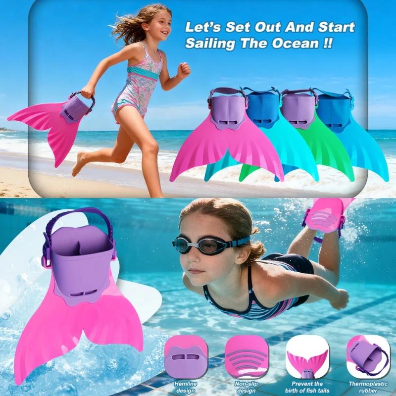 Adjustable Mermaid Silicone Swimming Fins Wear-Resistant Hard Fin for Kids Swim Training Pool Beach Summer Activities
