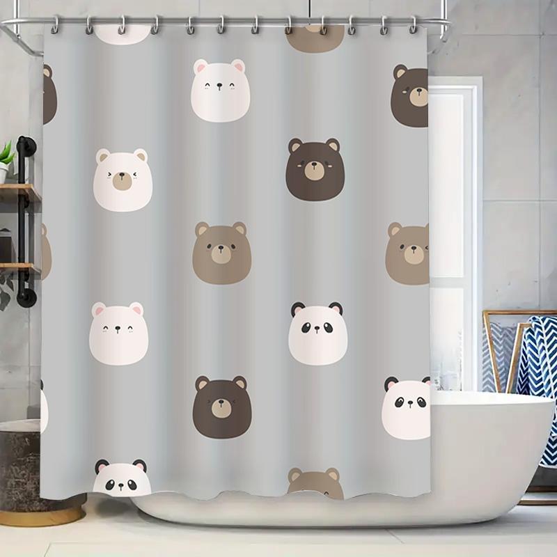 

Cute Cartoon Animal Design Shower Curtain For Bathroom Decor White Panda Bear Print Home Decor Waterproof Fabric Shower Curtains W60H190(CM)-1 Pcs