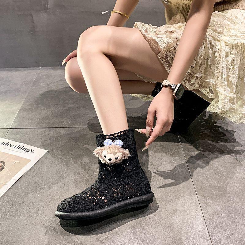 Breathable and wear-resistant lightweight lace long and short boots for women's 2025 summer and autumn new Korean version breathable hollow all-match