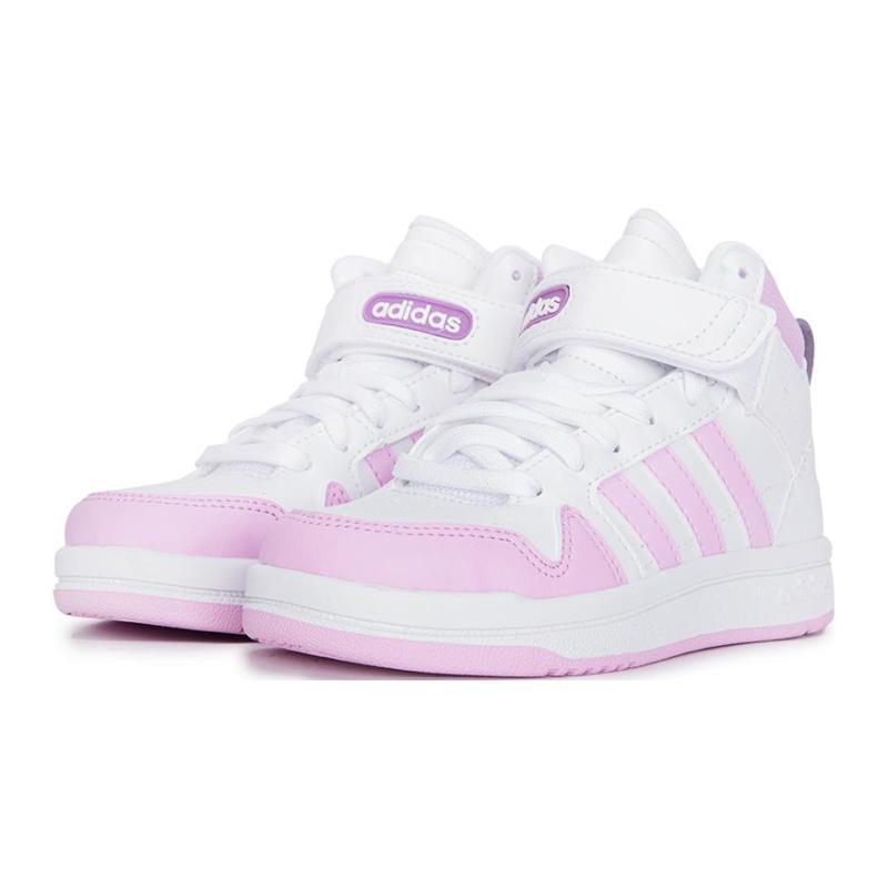 Adidas Neo Postmove Mid K Cushioned Wear-Resistant Breathable Mid-Top Kids' Skateboarding Shoes White Pink Kids' Sneakers HQ4240