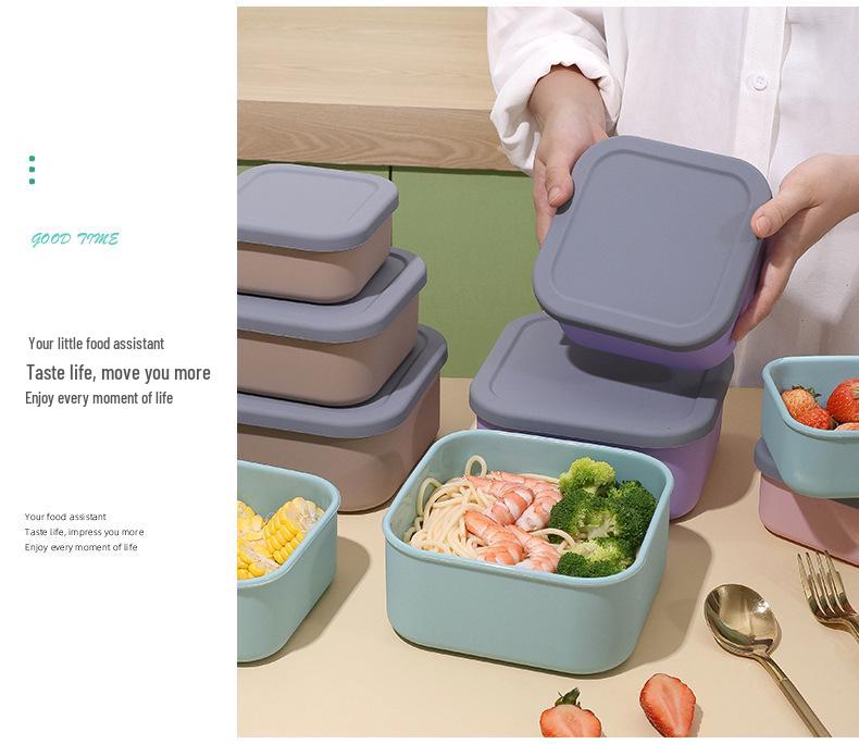 Silicone Food-Grade Square Bento Box Set with Lid for Fresh-Keeping, Microwave, and Picnic Use