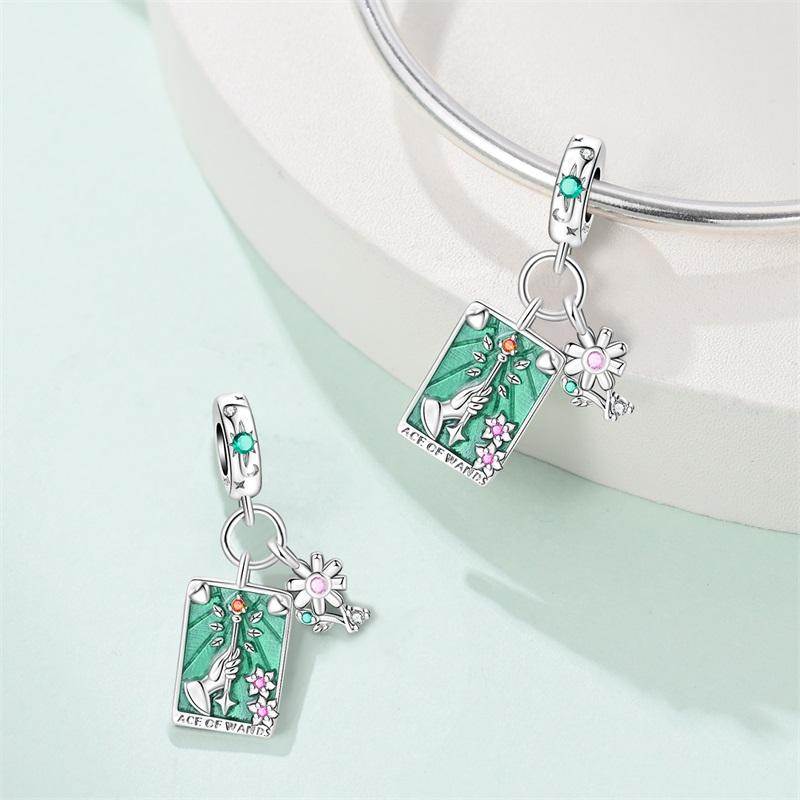 925 Silberfarbe Vierblättriges Kleeblatt Avocado Kaktus Grüne Serie Anhänger Perlen Passend für 3mm 925 Original Armband Feiner DIY Schmuck