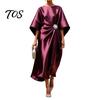 Langer Faltenrock Damen Damen Satin Fledermausärmel Maxikleid, Strassakzent Rundhalsausschnitt Leichtes Sommerkleid Abendparty A-Linie