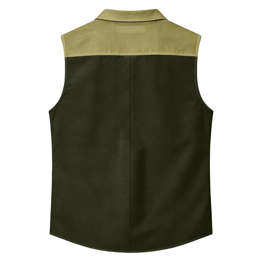 Men's Workwear Lapel Button-Down Vest Shirt - Lightweight Sleeveless Top