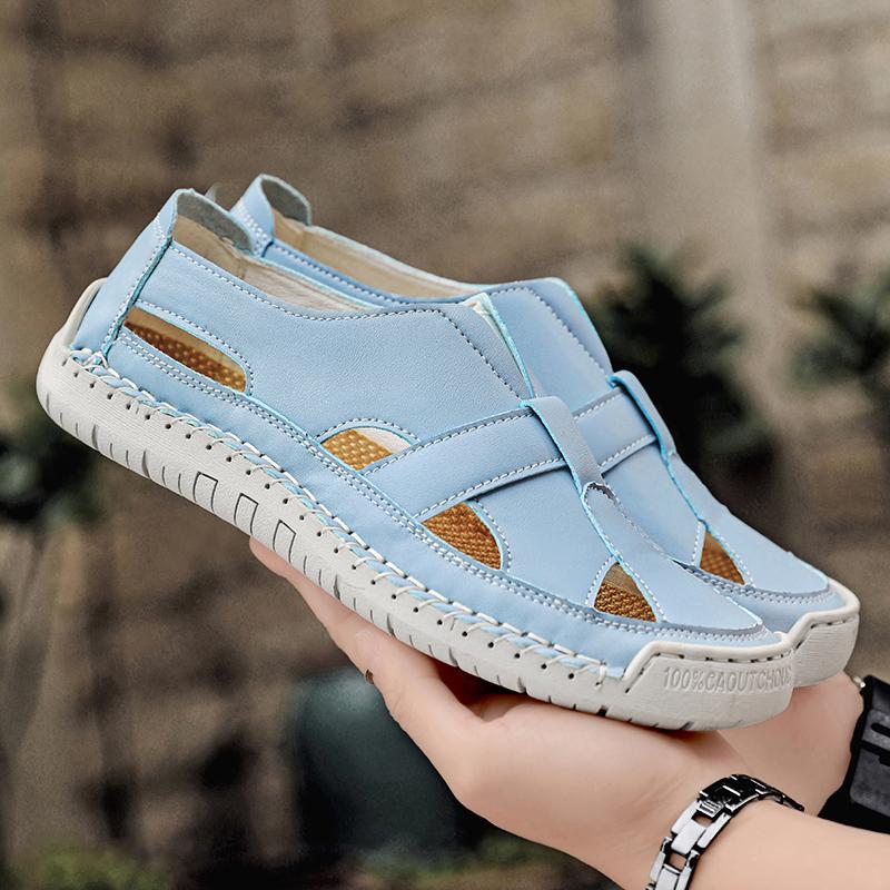 Fashion Casual Leather Men's Sandals Lightweight Summer Shoes Non-Slip Dual-Purpose Shoes Outdoor Beach Flats Hollow Out Male Sandaly