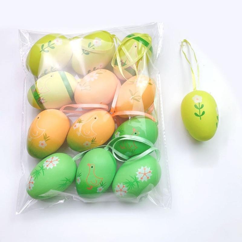 12Pcs Easter Colorful Eggs Handmade Art Ornament Decorative Crafts Supplies for Children Adults DIY Photo Props