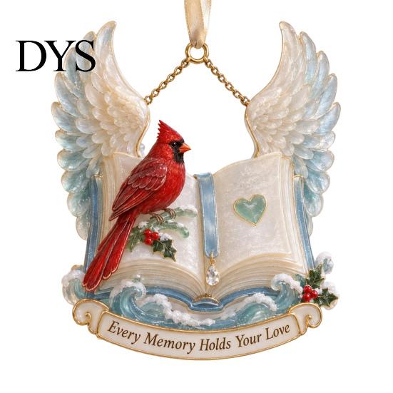 Christmas Tree Hanging Supplies Red Birds Ornament, 2D Acrylic Bird Decoration Memorial Keepsake Gift with Angel Wings, Holiday Pendant for Home Decor