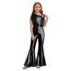 Kids Sparkly Jumpsuit Off-shoulder Sleeveless Sequin Tassels Flared for Pageant Show