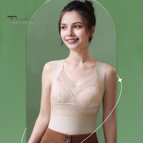 Women Thermal Vest V-Neck Sleeveless Padded Wireless Bottoming Tops Slim Fit Solid Color Temperature Locking Velvet Tank Tops