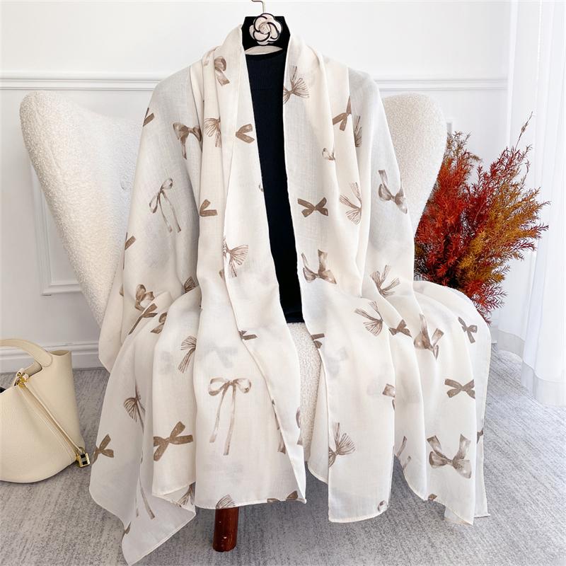 Lovely Cat Print Cotton Scarf for Women Floral Tassel Headscarf Shawl Linen Travel Handkerchief Wrap Ventilate Muslim Hijab