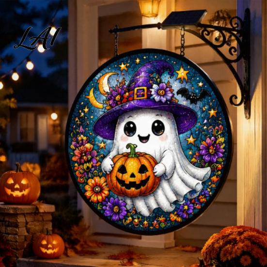 Waterproof Yard Sign Solar Halloween LED Hanging Light Outdoor Lighted Festive Path Lights Decor for Porch Garden Halloweens Party Wall Ornament