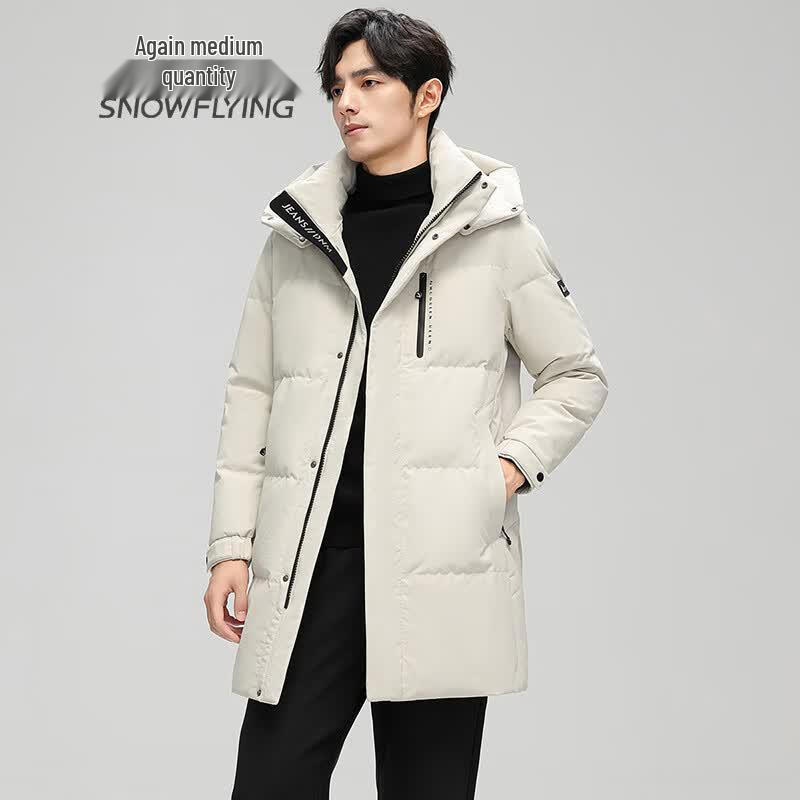 Men's Mid-Length Hooded 90% Down Jacket
