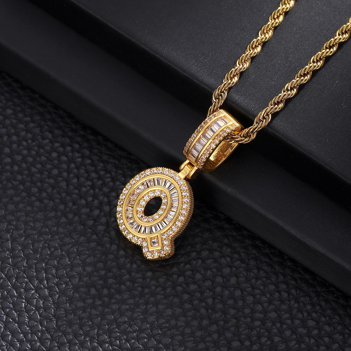 

Zircon Hip Hop Rock Candy Letter Pendant Necklace - European & American Design for Men