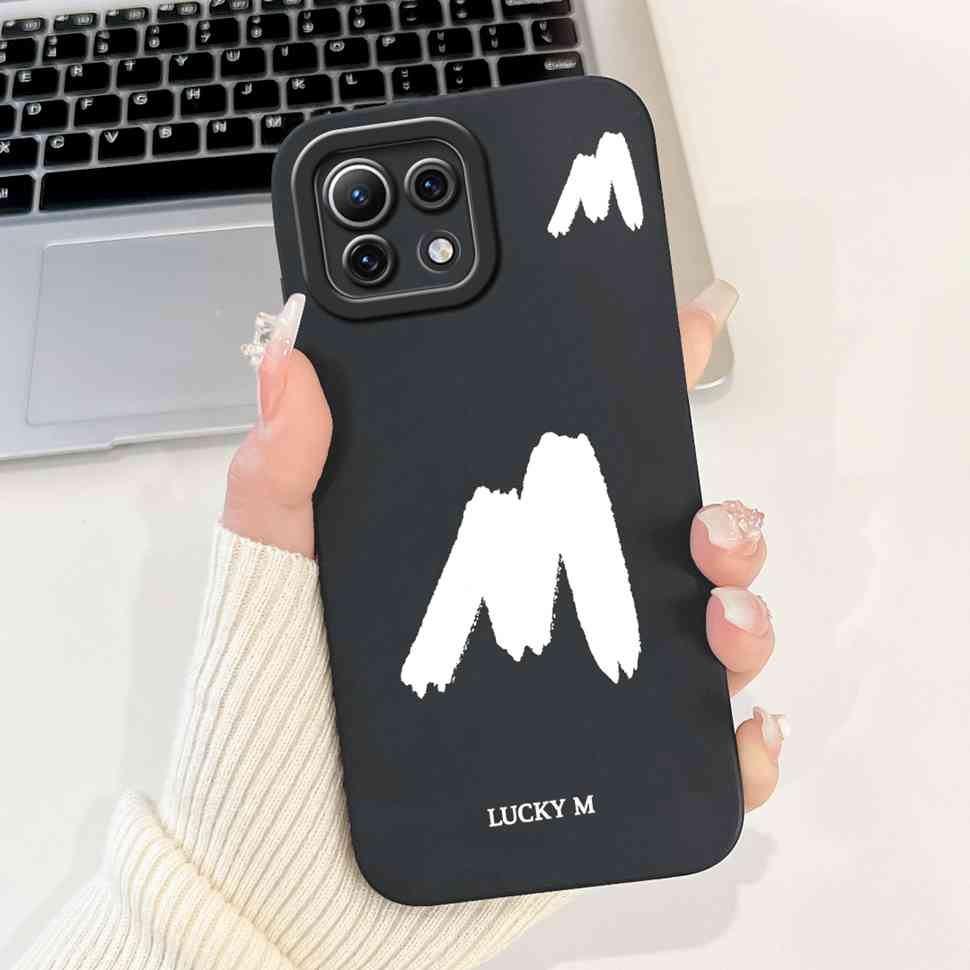 For Xiaomi Mi 11 Lite 4G M2101K9AG Case Black Lucky Letters A-Z Soft Silicone Cover For Xiaomi Mi 11Lite 5G 11 Youth 6.55" Cases